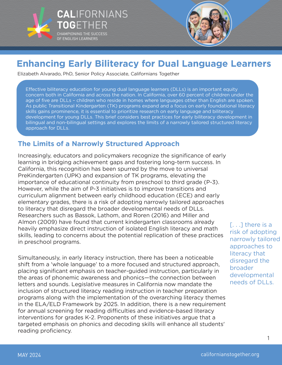 Enhancing Early Biliteracy for Dual Language Learners - Californians ...